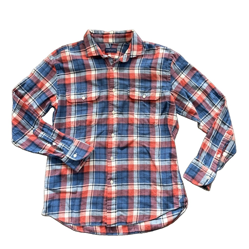 Proper Cloth Flannel Shirt Men S Red Blue Plaid Cotton Long Sleeve Two Pocket